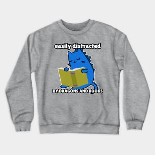 Cat Dragon Book reading easily distracted Crewneck Sweatshirt